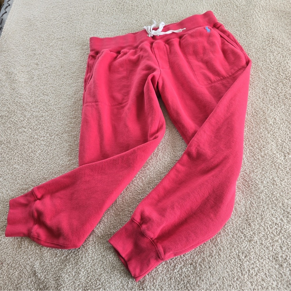 Polo Ralph Lauren Fleece Jogger Sweatpants Pinkish Red Women's Sz XL Blue Pony